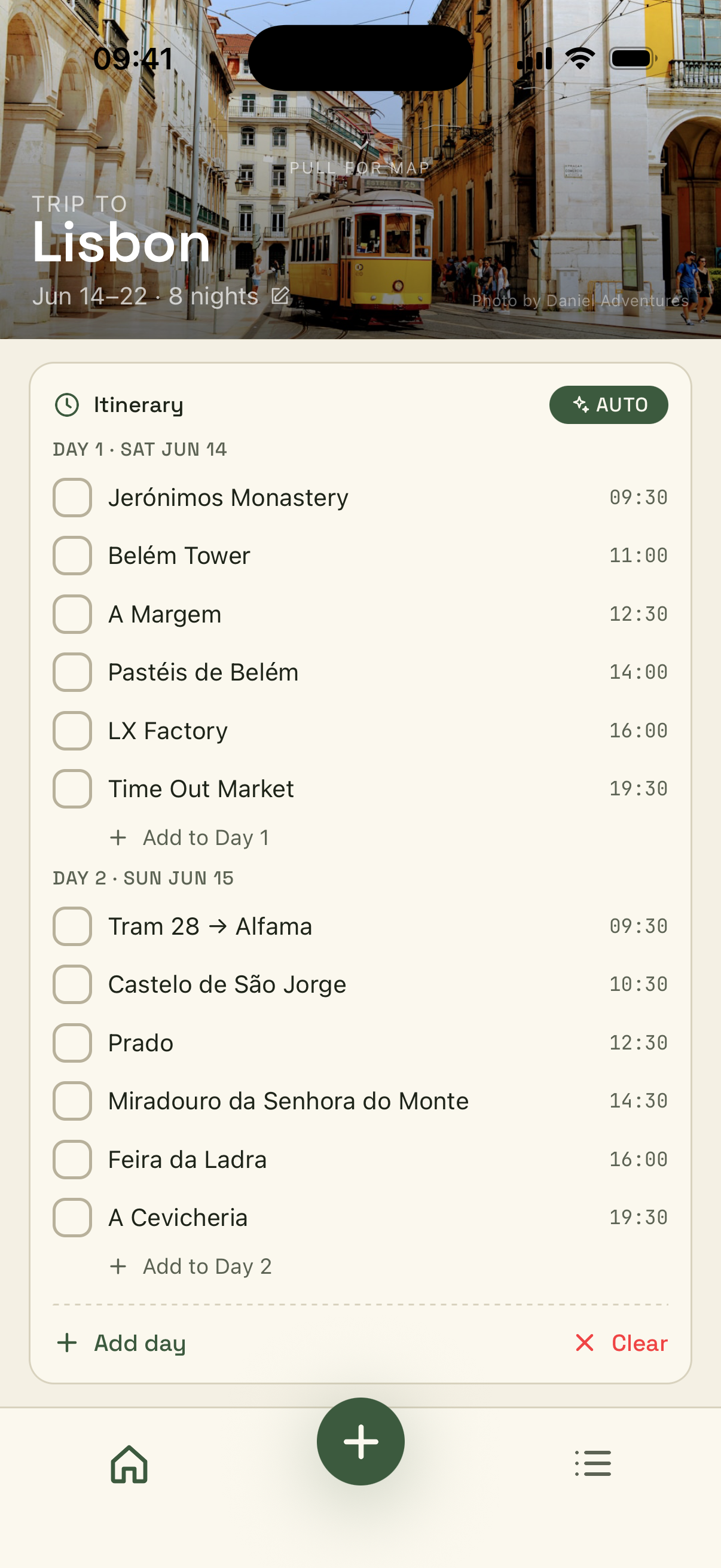 Phileas itinerary with a planned day